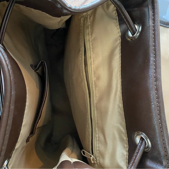 NWOT AURIELLE By CarryLand Leather Tan & Brown Backpack - Picture 7 of 7